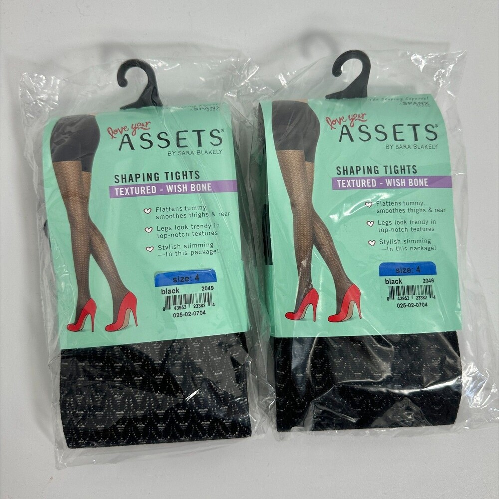 Spanx Love Your Assets Black Shaping Tights textured wishbone 2 pairs Size 4